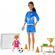 Barbie - edző játékszett - Fociedzőnő barna hajú gyerekkel GJM71 - Mattel