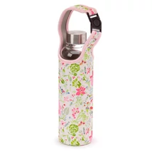 Üveg Palack Fém kupakkal és tartóval-Pink Virágos