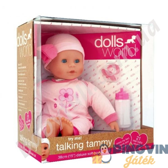 Dolls World - Beszélő baba, 38 cm, puha testű, alvós szemű