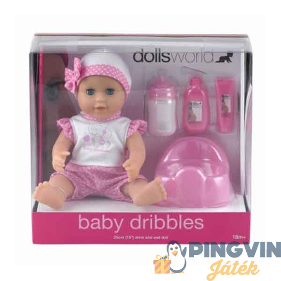 Dolls World - Baby Dribbles 25 cm-es baba (iszik-pisil, + kiegészítők)