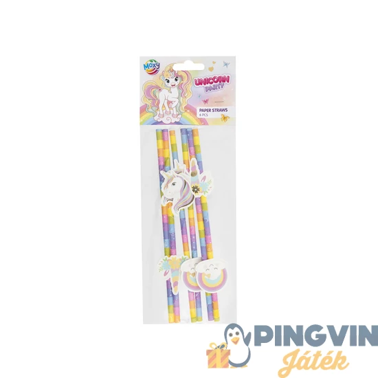 Unikornis papírszívószál, 19,5 cm, 6 db 750005   