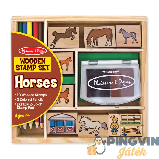 Melissa&Doug - Fa Nyomda Készlet Ceruzákkal, Lovak (2410)-Ken