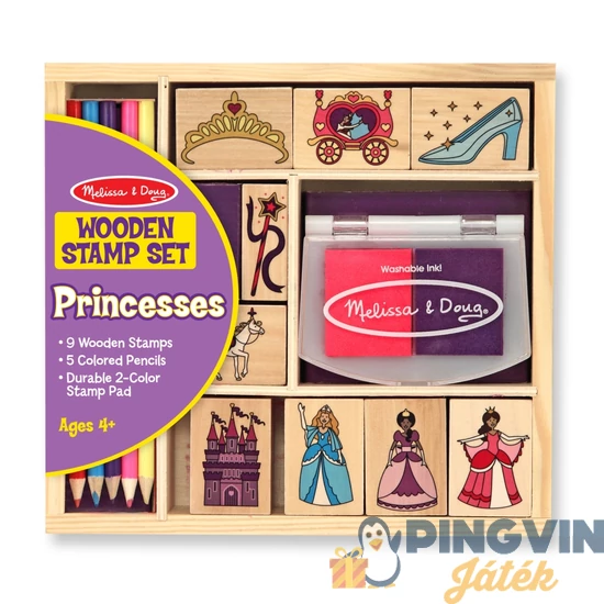 Melissa&Doug - Fa Nyomda Készlet Ceruzákkal, Hercegnők (12418)-Ken