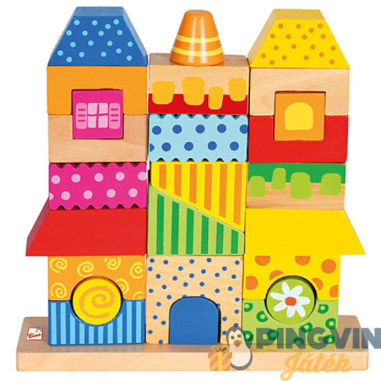 Színes fa házépítő játékszett 26db - Bino Toys