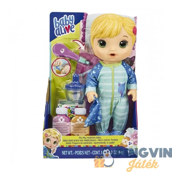 BabyAlive - Mix My Medicine baby - beteg baba kék ruhában E6937 - Hasbro