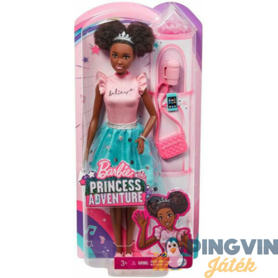 Mattel - Barbie Princess Adventure barna bőrű baba rózsaszín-zöld ruhában (GML68/GML70)