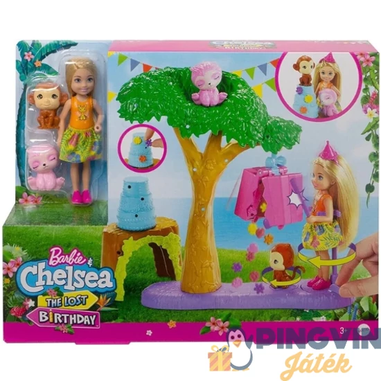 Barbie - Chelsea Az elveszett szülinap, meglepetés party állatkákkal GTM84 - Mattel
