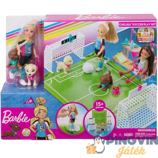 Barbie - Chelsea foci játékszett babával és 2 kutyussal GHK37 - Mattel