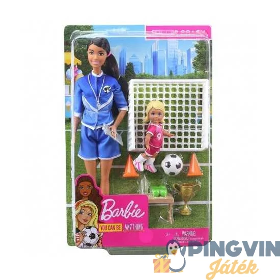 Barbie - edző játékszett - Fociedzőnő barna hajú gyerekkel GJM71 - Mattel