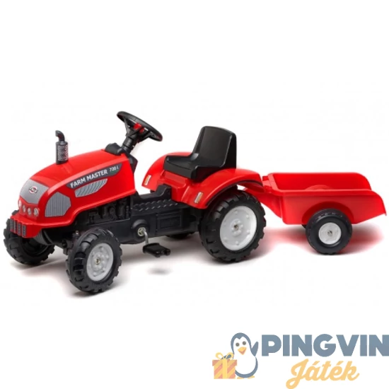 Farm Master 720i lábbal hajtós traktor utánfutóval piros színben - FALK