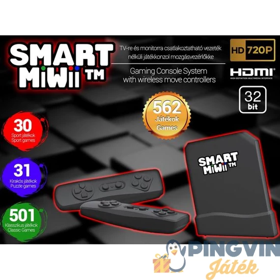 TV-re és monitorra csatlakoztatható, nagy felbontású, mozgásérzékelős Sport HD játékkonzol, 562 játék+HDMI kábel