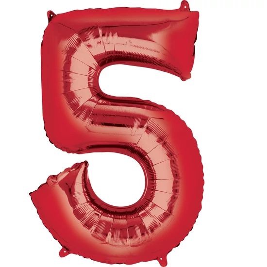 SuperShape - Piros 5-ös szám fólia lufi 86 cm-es